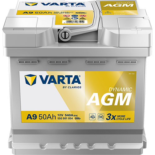 VARTA Dynamic AGM Batteri 12V 50AH 540CCA (207x175x190/190mm) +høyre A9 1 VARTA Dynamic AGM Batteri 12V 50AH 540CCA (207x175x190/190mm) +høyre A9
