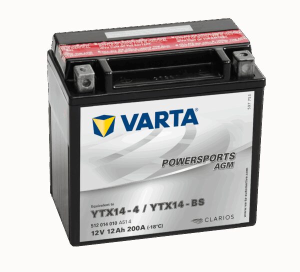 VARTA AGM MC Batteri 12V 12AH 200CCA (152x88x147mm) +venstre YTX14-BS