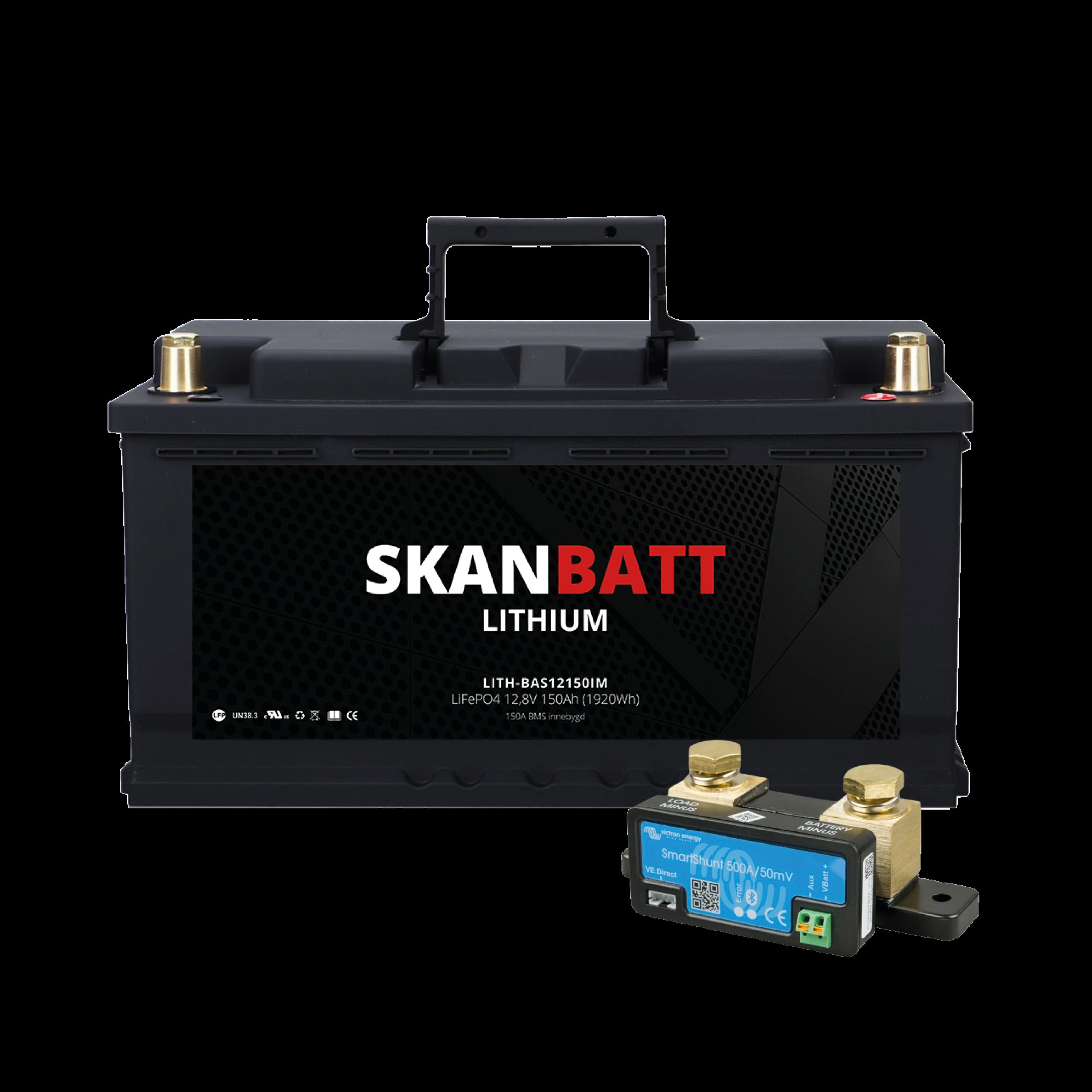 SKANBATT Lithium Batteri 12V 150AH 150A BMS (352x174x190mm) - Med Bluetooth - NYHET