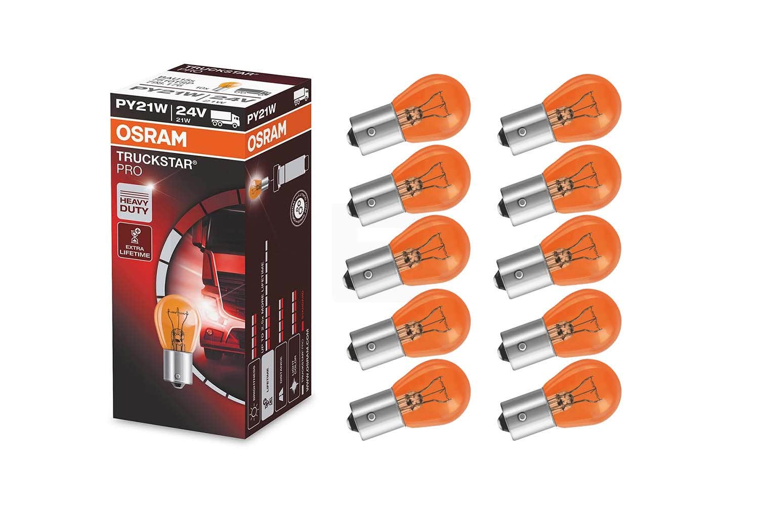 Osram Truckstar Pro PY21W 24v halogenpærer 1 Osram Truckstar Pro PY21W 24v halogenpærer